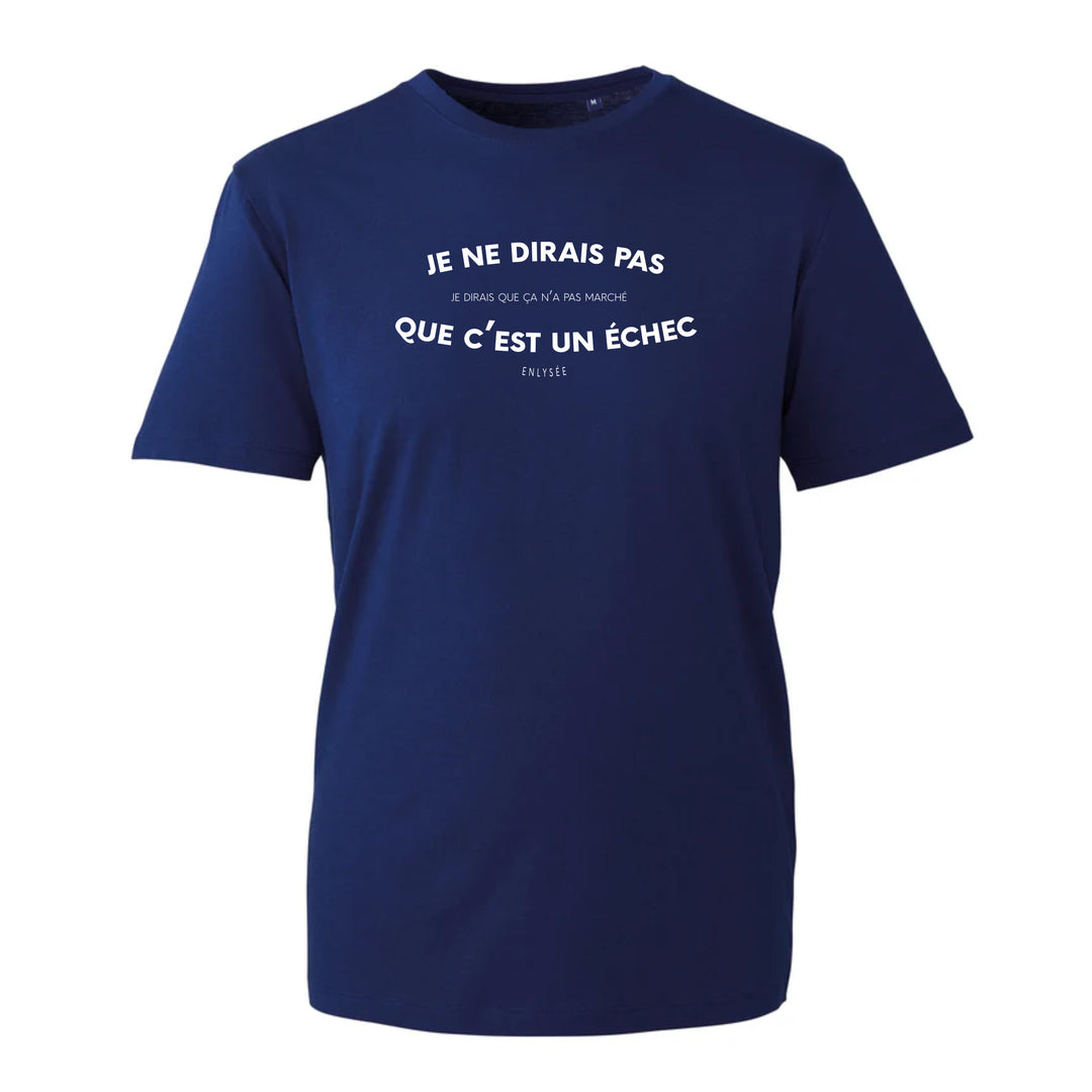 T-shirt bleu logo échec enlysee en blanc