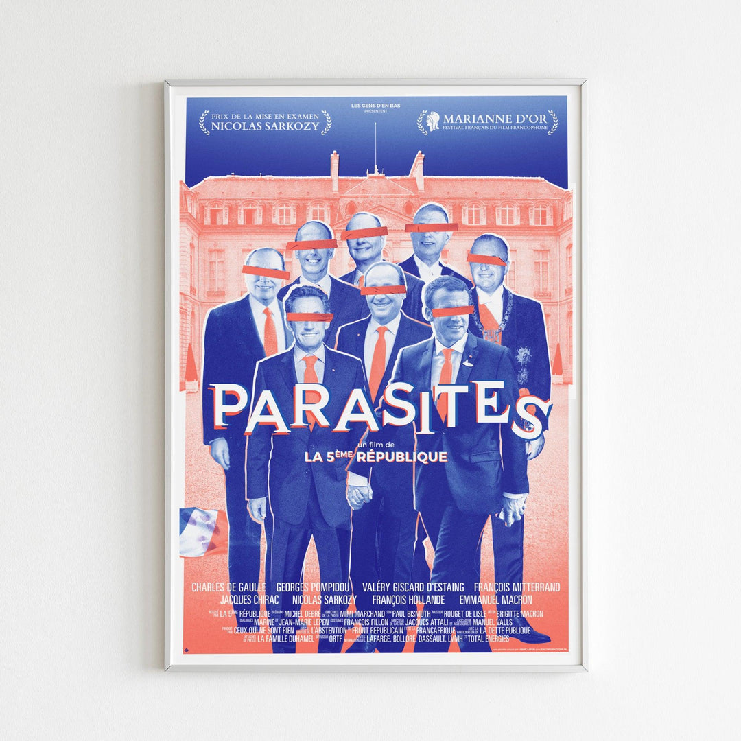Affiche parasites par Marc Lafon risographie encadrée présidents français