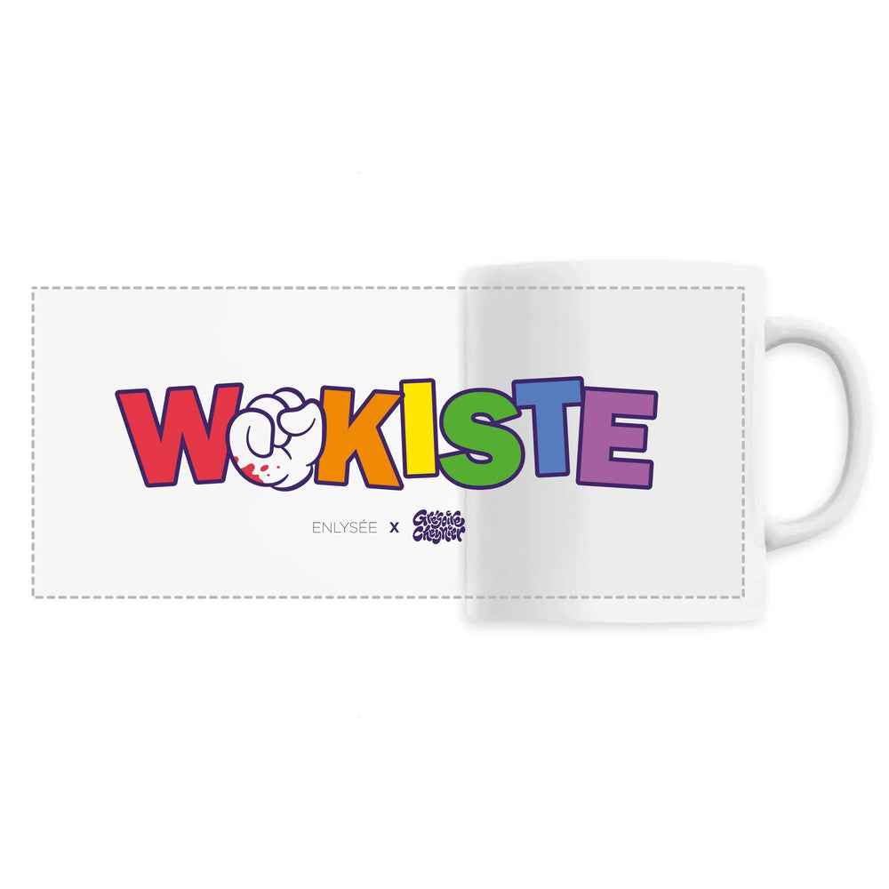 Mug blanc motif wokiste par Greg Cheynier vue de gauche