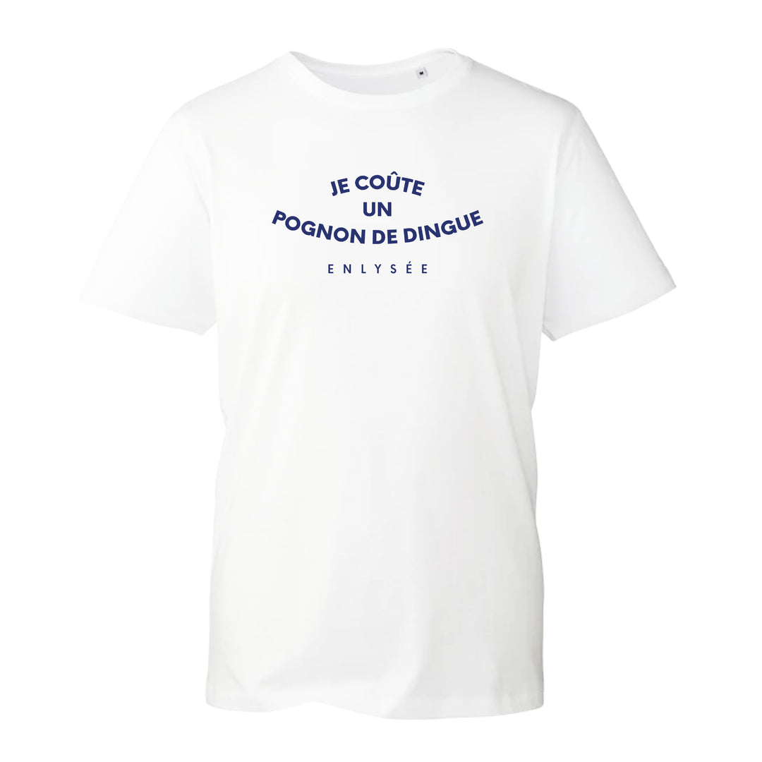 T-shirt blanc inscrit je coute un pognon de dingue en bleu