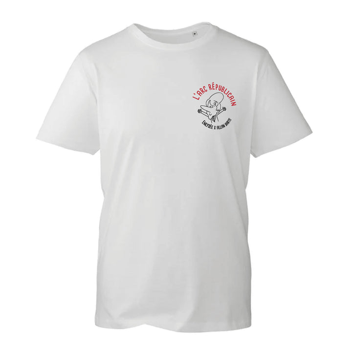 Tshirt blanc dessin arc republicain par Allan Barte Emmanuel Macron coeur