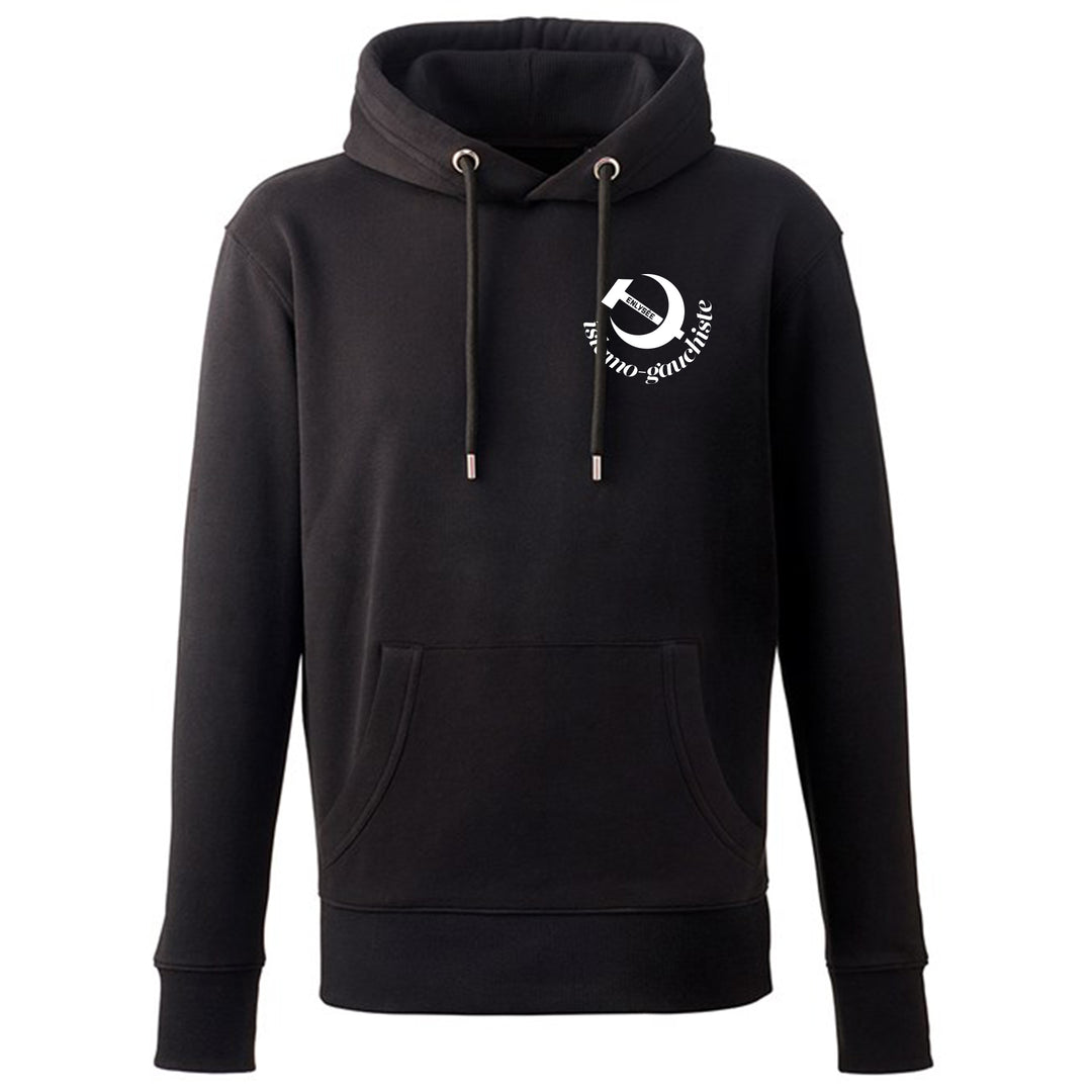 Sweat à capuche noir avec motif islamogauchiste en blanc