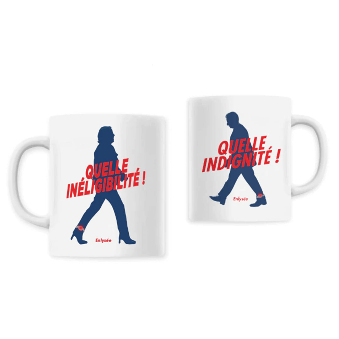 ensemble mug blanc marine lepen et nicolas Sarkozy avec bracelet électronique