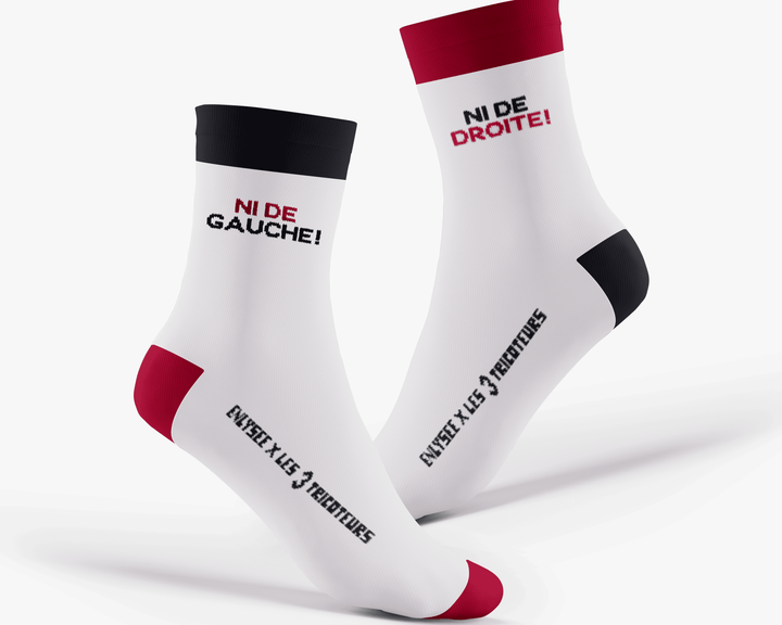 chaussettes "ni de gauche ni de droite" portées