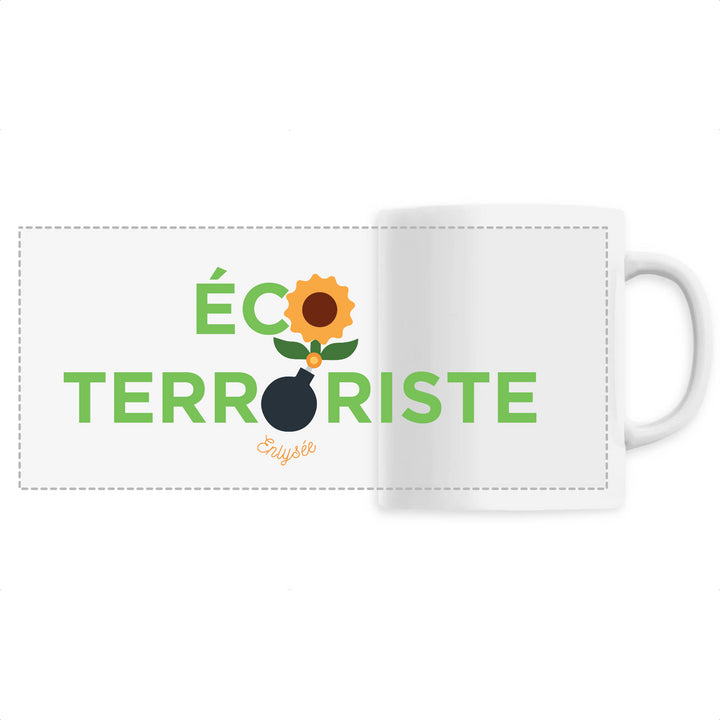 mug blanc avec logo ecoterroriste en vert bombe fleur